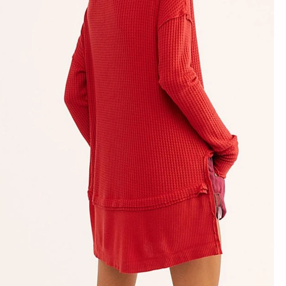 Free People We The Free North Shore Thermal Boat Neck Tee Phoenix Red Siz XS NWT - Picture 11 of 13
